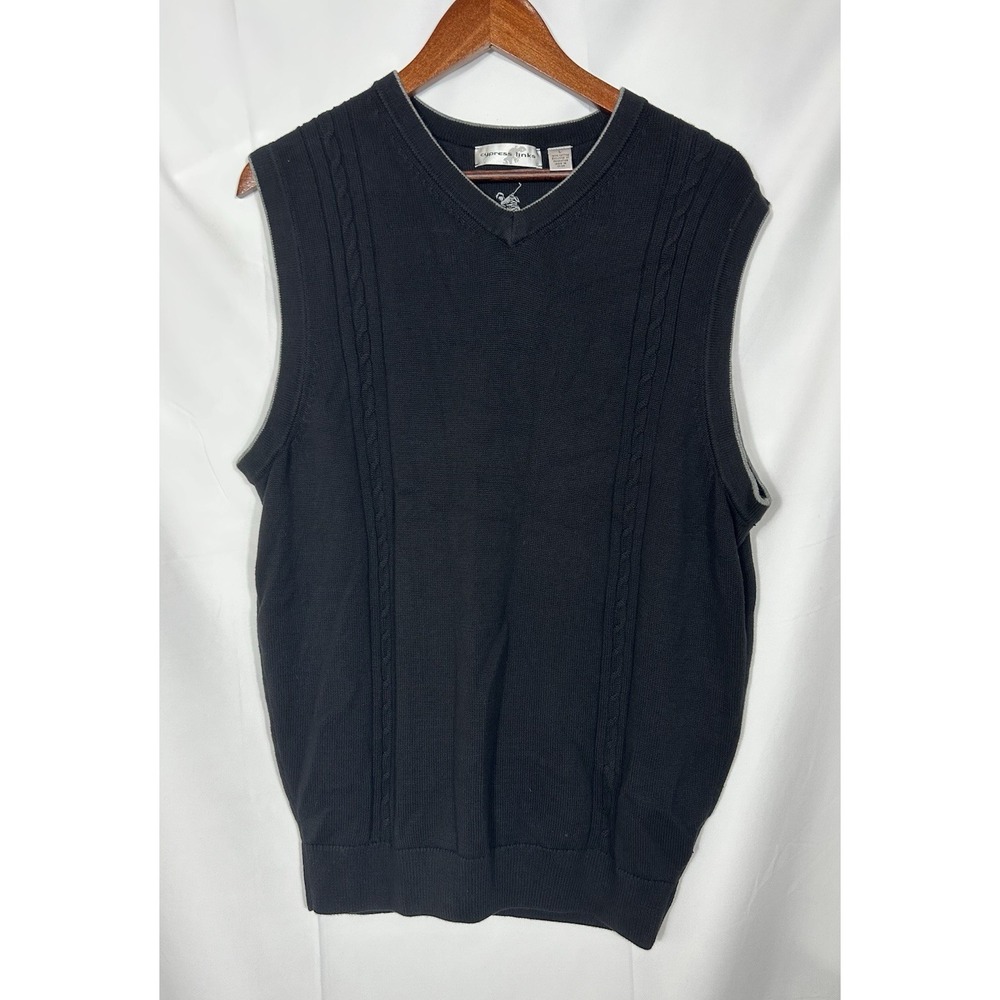Vintage Cypress Links Mens Black V Neck‎ Golf Sweater Vest Size L Cable Knit